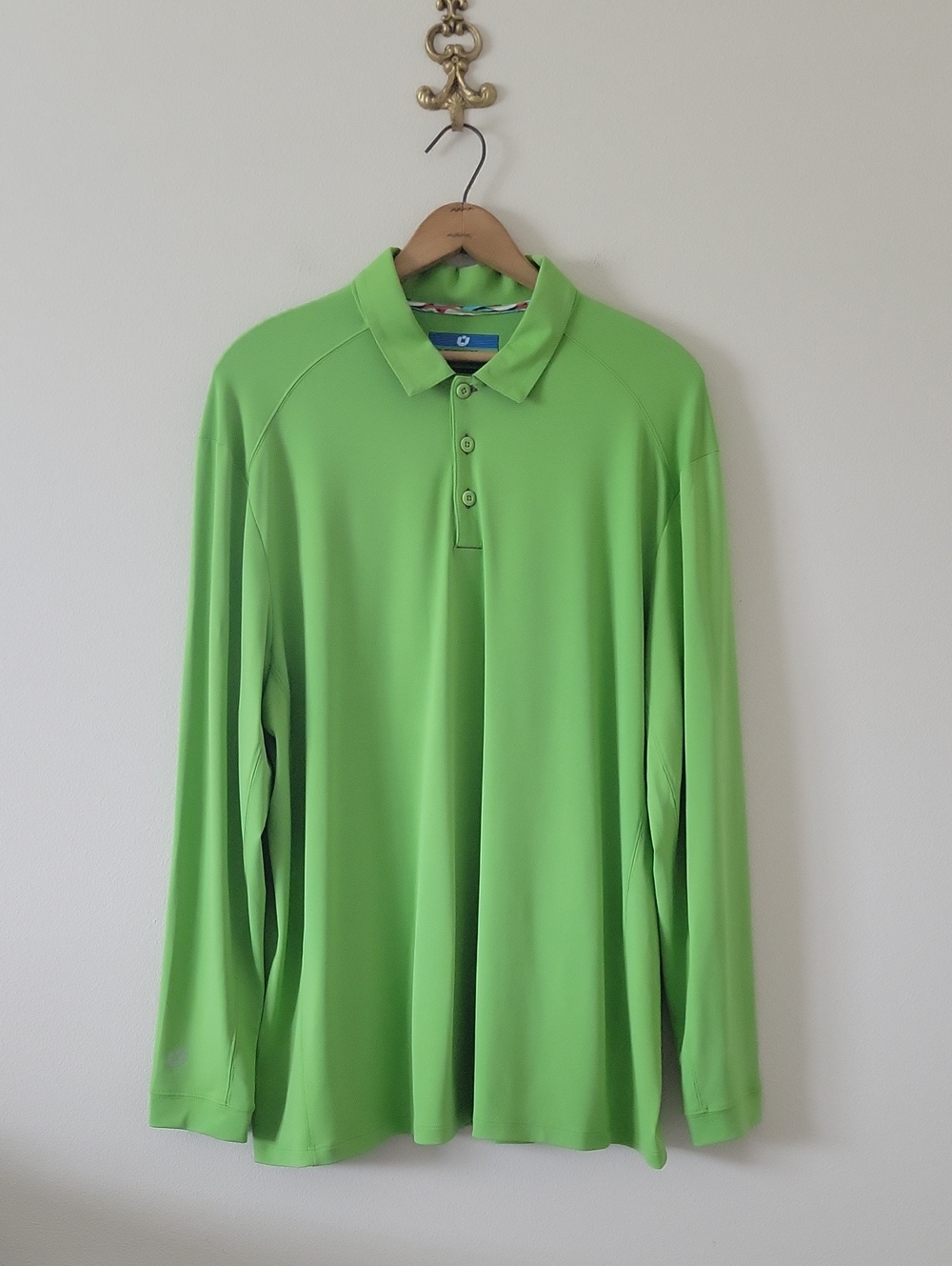 IBKUL Men's Lime Green Icefil UPF50+ Long Sleeve Polo Size XL